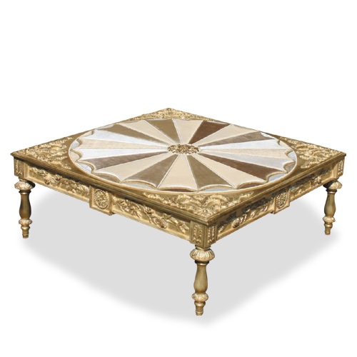 Luxury Coffee Table, fabric top, gold leaf, Made in Italy