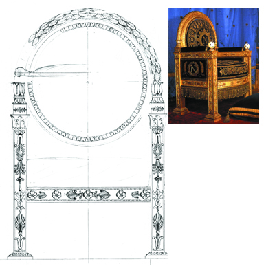 Sketch carving cusotm size armchair Empire style